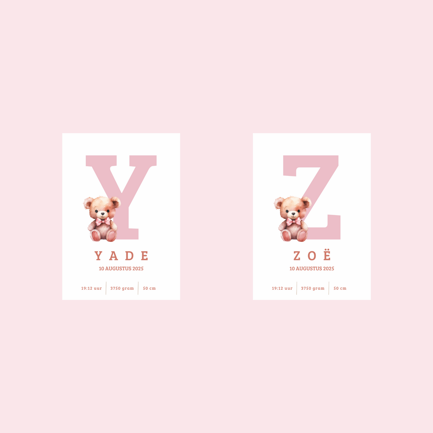 Full Color Poster | Geboorteposter Alfabet Roze