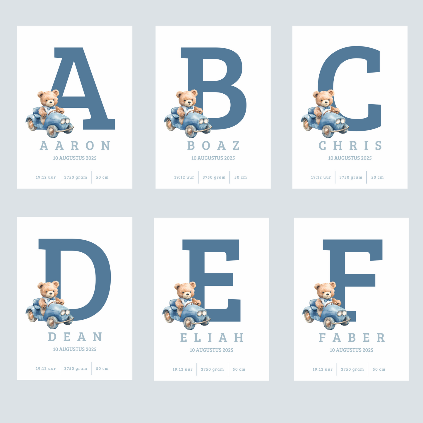 Full Color Poster | Geboorteposter Alfabet Blauw