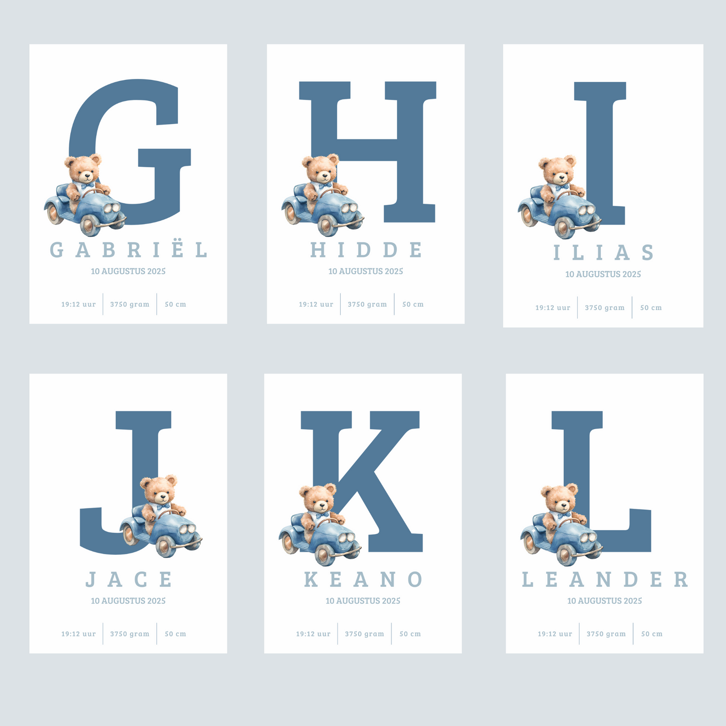 Full Color Poster | Geboorteposter Alfabet Blauw