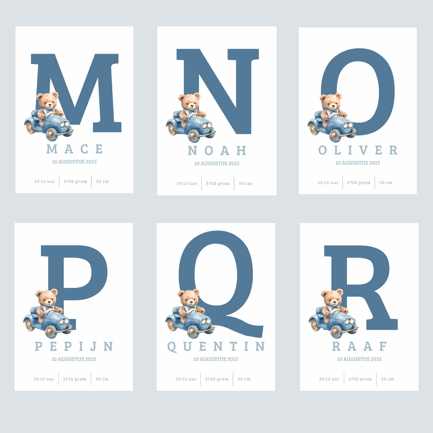Full Color Poster | Geboorteposter Alfabet Blauw