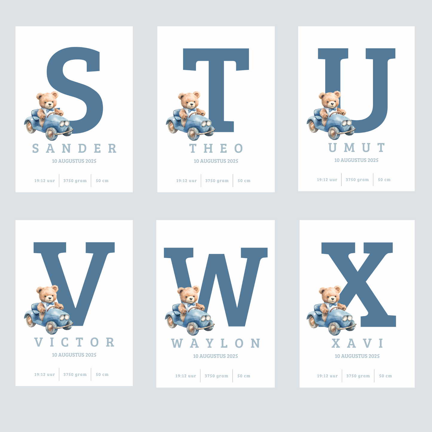 Full Color Poster | Geboorteposter Alfabet Blauw