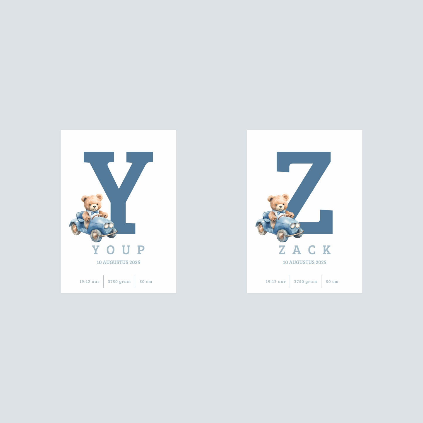 Full Color Poster | Geboorteposter Alfabet Blauw