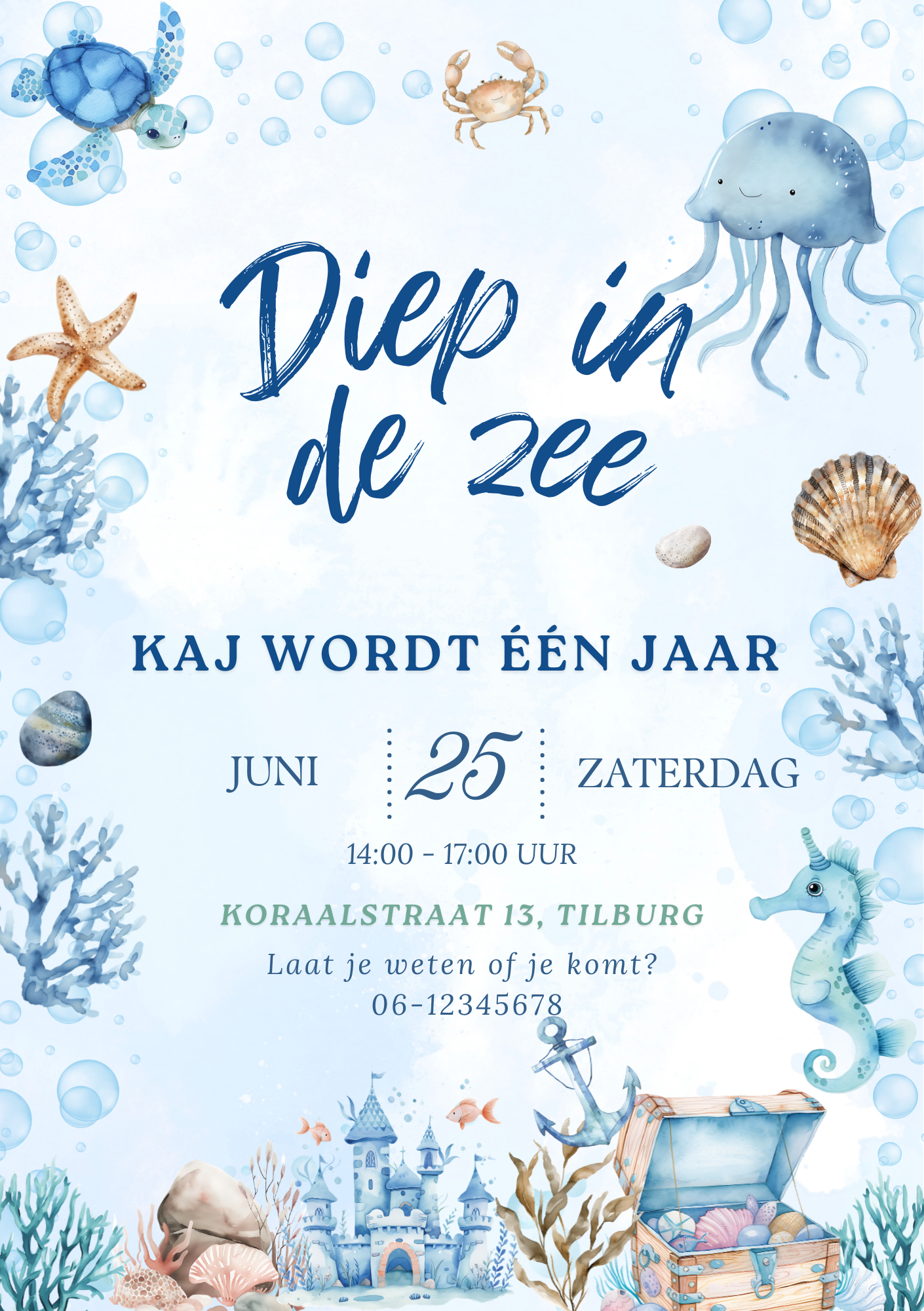 Uitnodiging Kinderfeestje | Zee Thema