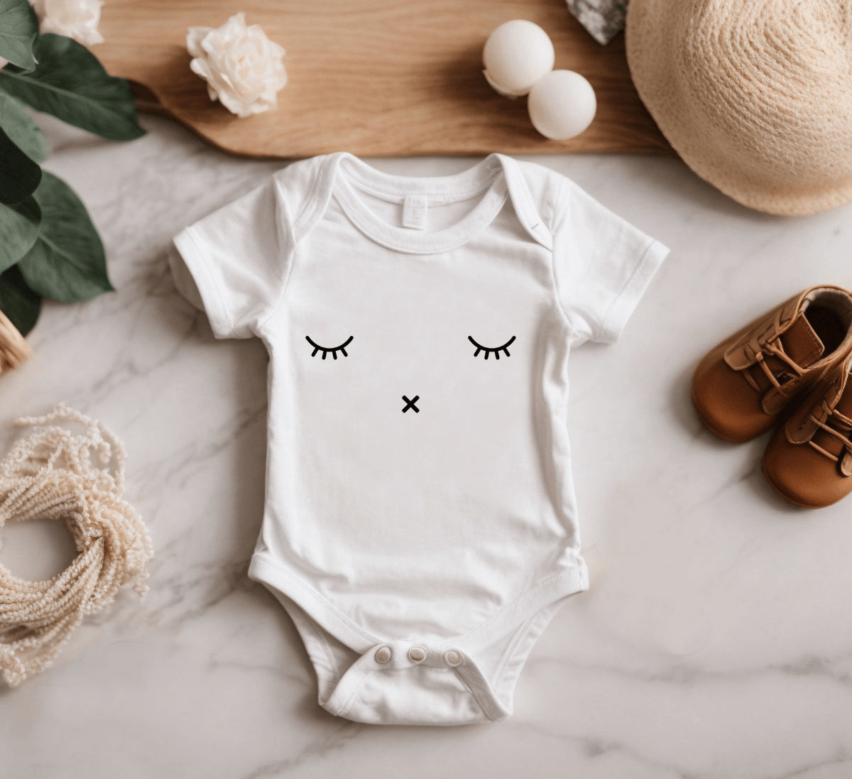 Laat je kleintje stralen in dit schattige rompertje met de opdruk van een lief gezichtje