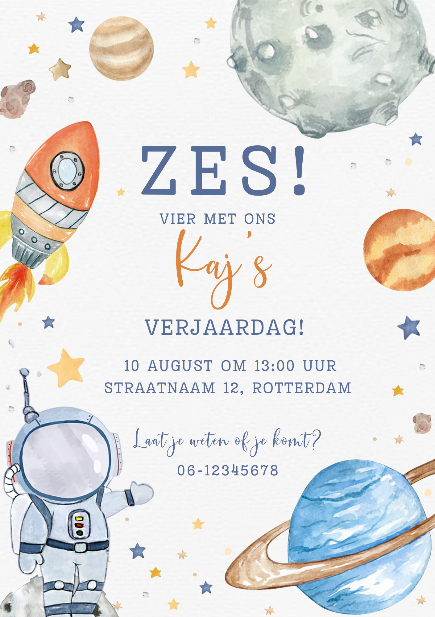 Uitnodiging Kinderfeestje | Ruimte Thema