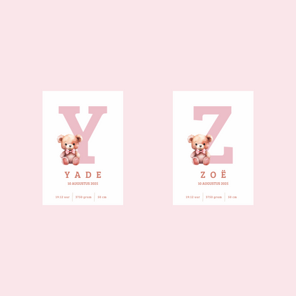 Full Color Poster | Geboorteposter Alfabet Roze