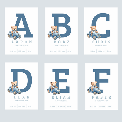 Full Color Poster | Geboorteposter Alfabet Blauw