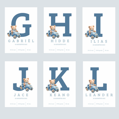 Full Color Poster | Geboorteposter Alfabet Blauw