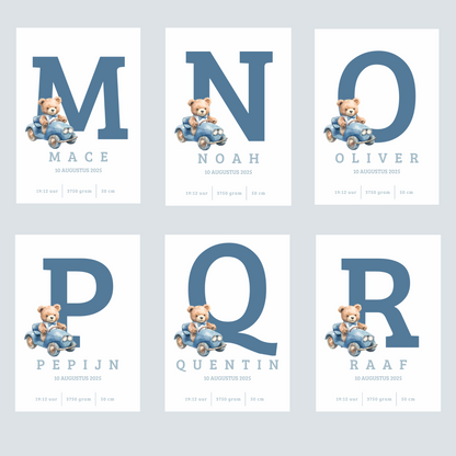 Full Color Poster | Geboorteposter Alfabet Blauw