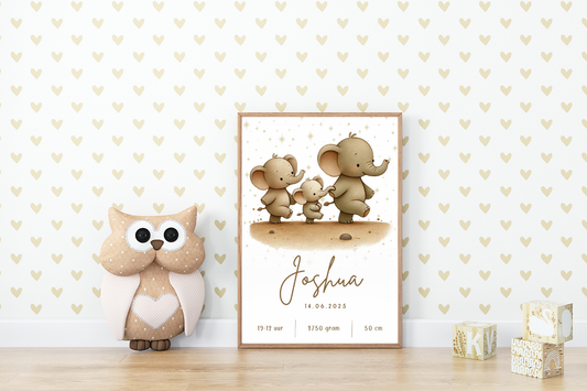 Full Color Poster | Geboorteposter Olifantjes