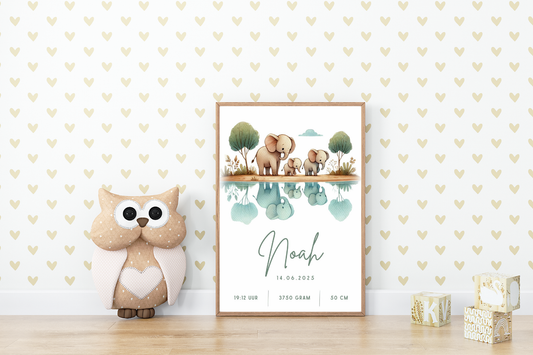 Full Color Poster | Geboorteposter Olifanten Water