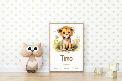 Full Color Poster | Geboorteposter Leeuw Gras