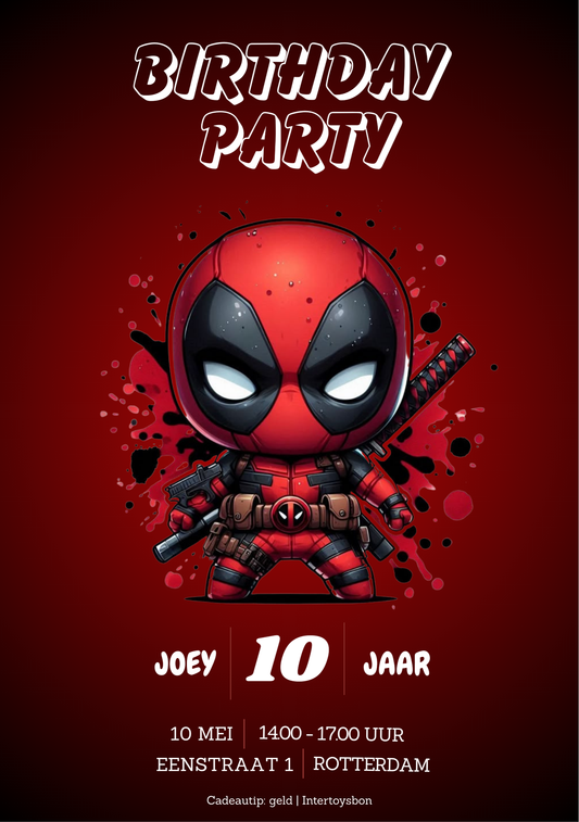 Uitnodiging Kinderfeestje | Deadpool thema