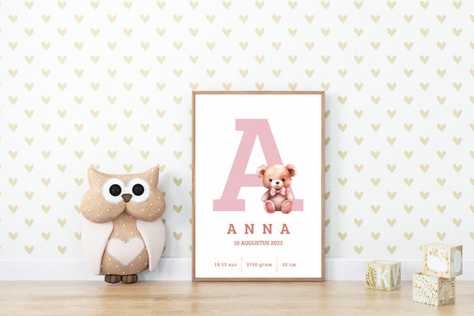 Full Color Poster | Geboorteposter Alfabet Roze