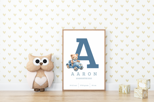 Full Color Poster | Geboorteposter Alfabet Blauw
