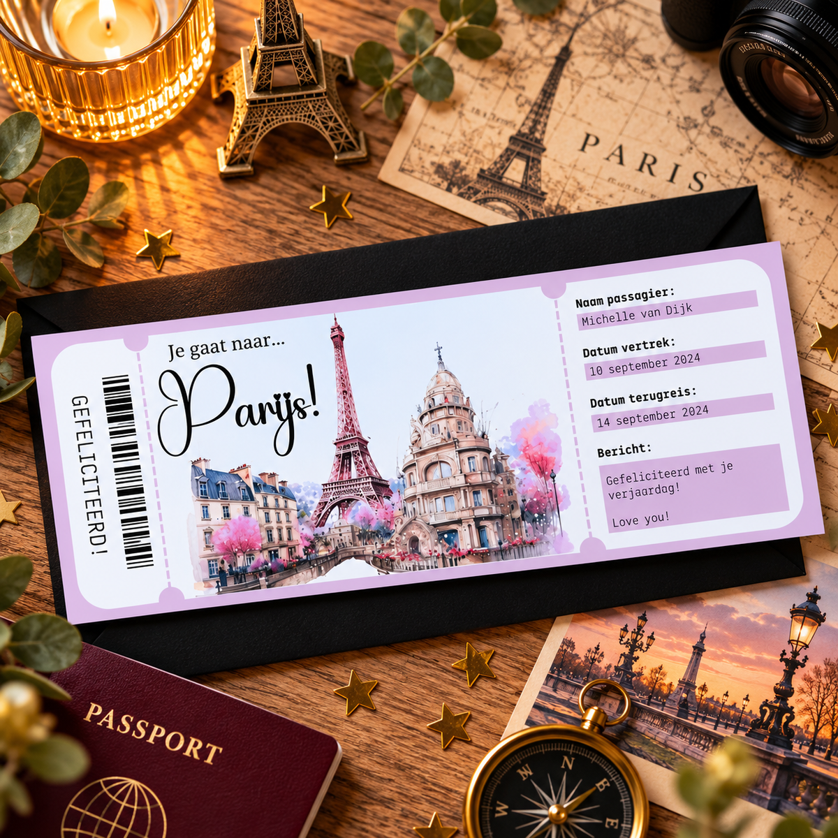 Full Color Gift Ticket | Stedentrip Parijs Roze
