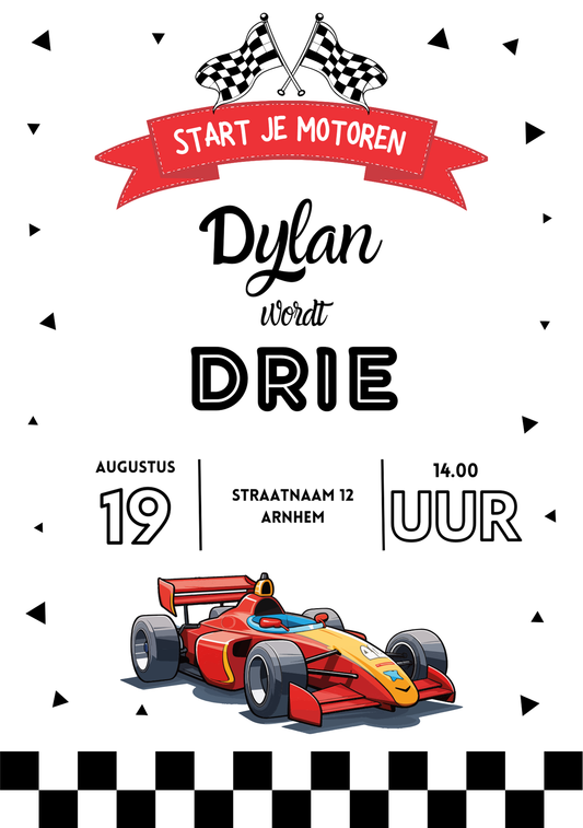 Uitnodiging Kinderfeestje | Race Thema