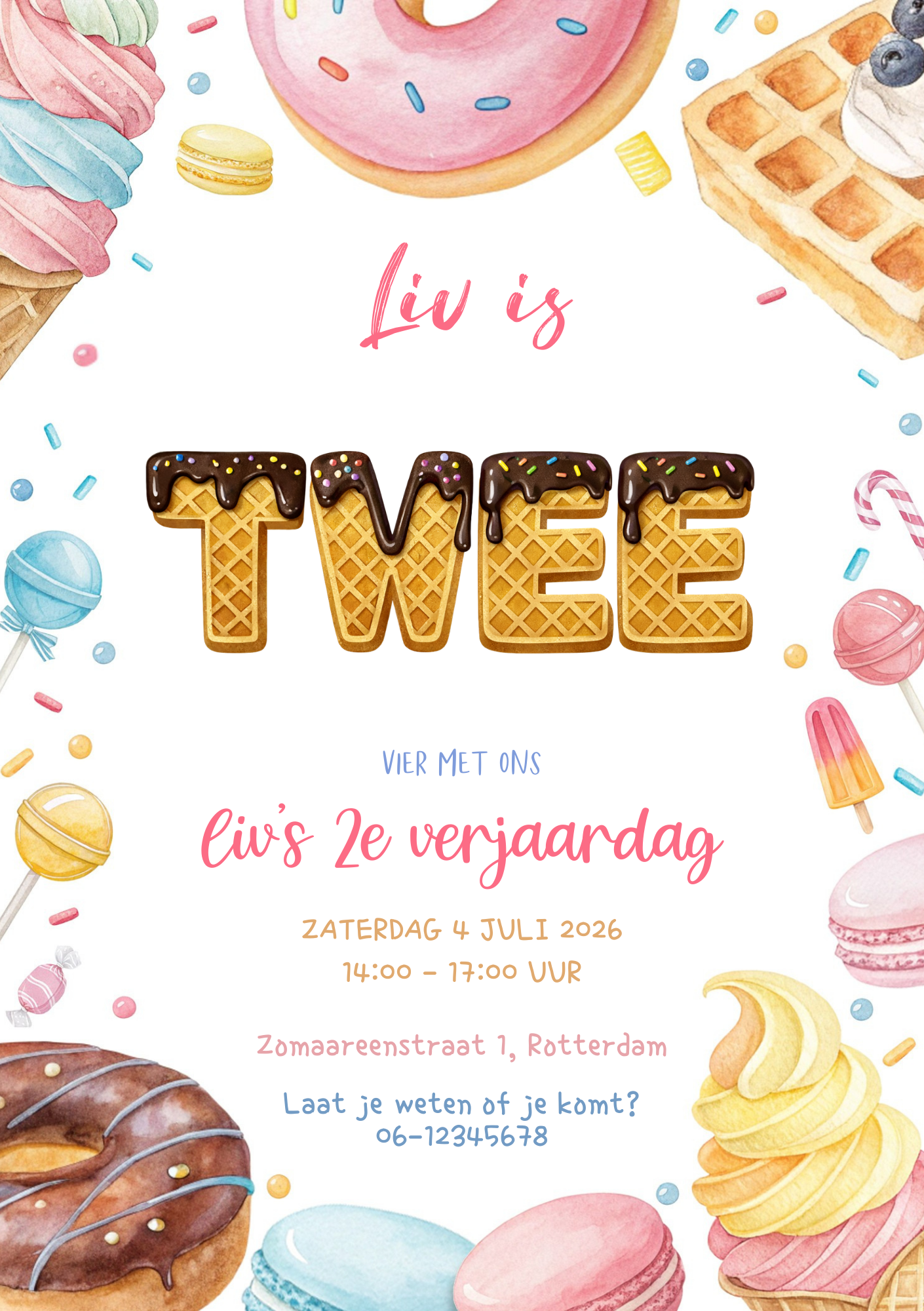 Uitnodiging Kinderfeestje | Zoetigheid Thema